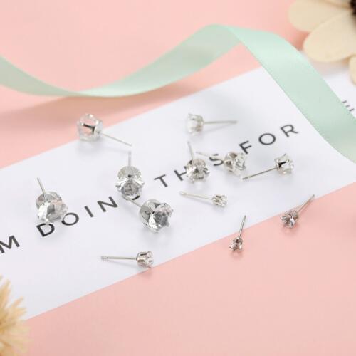 6Pairs 3-8mm Stainless Steel Rhinestone Ear Studs Earring Men Women Pierced Cubic Round Zircon Earrings Jewelry Stud Earrings