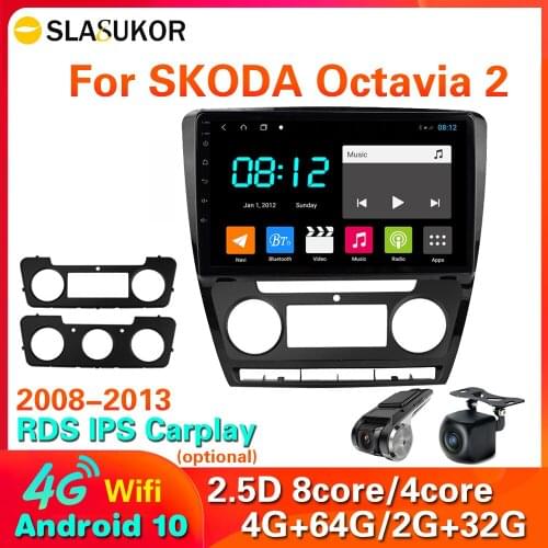 4G LTE 64G Rom 2 din Android 10.0 DSP For SKODA Octavia 2 2008-2013 Car Radio Multimedia Video Player Navigation GPS IPS no 2din