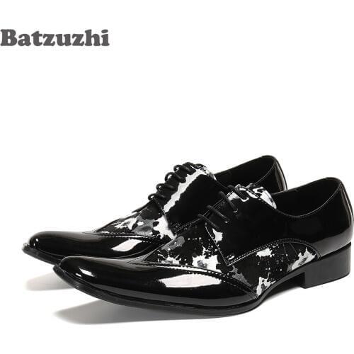 Batzuzhi Luxury Male Formal Party Flats Shoes Formal Leather Mens Dress Shoes Vintage Metal Pointed Toe Chaussure Homme