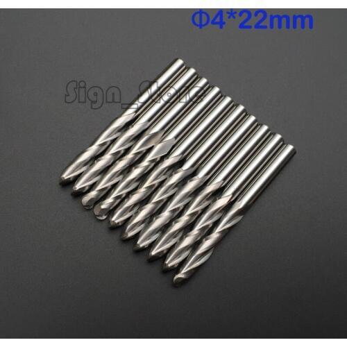 Free Shipping 10pcs 4mm SHK ballnose Two Double Flutes Spiral End Mills round bottomed Milling Cutter Spiral PVC Cutter 4X22mm
