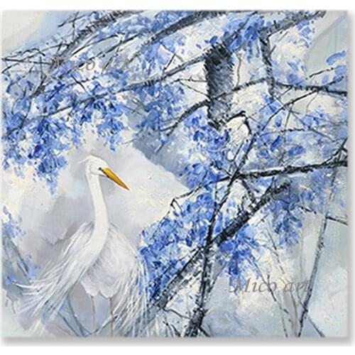 Unframed Canvas Wall Art Modern Painting White Crane Bird Oil Painting Hot Selling New Design Abstract Wall Decor Panel Art