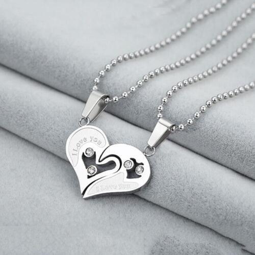 Fashion Set Zircon Crystal Lovers Pendant Clavicle Chain Men Women Heart-Shaped Peach Necklace Pendant Ornaments