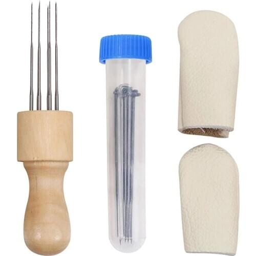 Imzay Needle Felting 3 Size 18 Needles Tool Sewing Needles Solid Wood Handle bWool Fleting Tools With Bottle DIY Sewing Package
