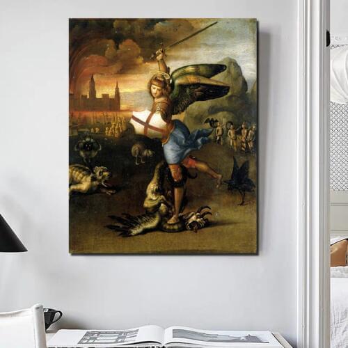 Raphael Archangel Michael And The Dragon Canvas Painting Print Living Room Home Decoration Modern Wall Art Oil Painting Posters
