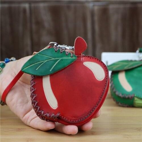 Cowhide Small Green Red Apple Coin Purse Bag Key Change Coin Simple Fruit Hand Bag ChildrenS Birthday Gift