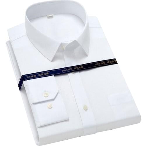 Top Quality Mens Dress Shirt Pure Cotton Long Sleeve Regular Fit Business Office Wedding Formal Blouse