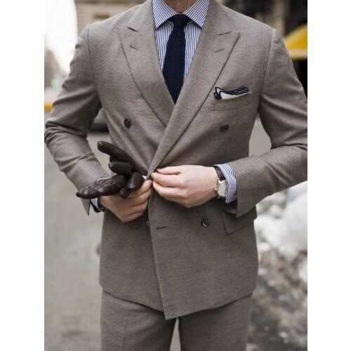 ANNIEBRITNEY Double Breasted Brown 2 Piece Slim Men Formal Suit 2020 Groom Wedding Tuxedo Custom Prom Wedding Business Men Suit