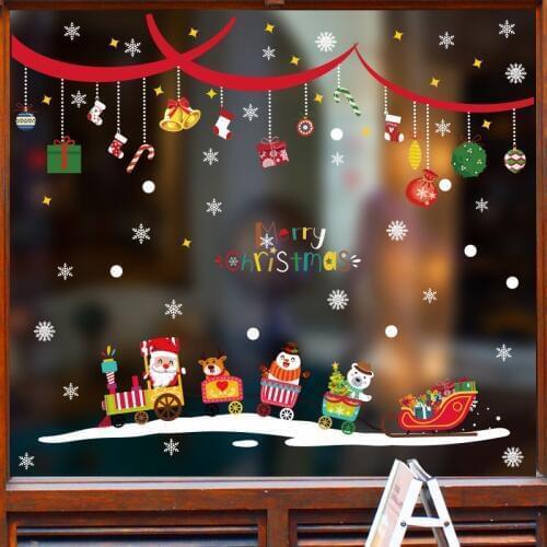 DIY Christmas Day Wall Sticker Christmas Train Bedroom Living Room Removable Waterproof Glass Home Decor Wall Sticker