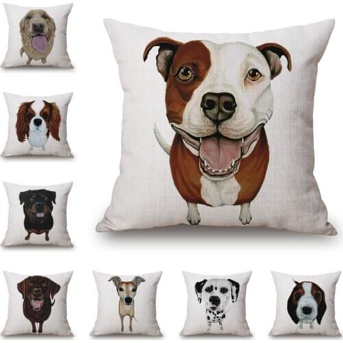Animal Cotton Linen Decorative Cushion Cover Golden Retriever Spotted Dog Shepherd Dog Throw Pillow Case Sofa Home Decor