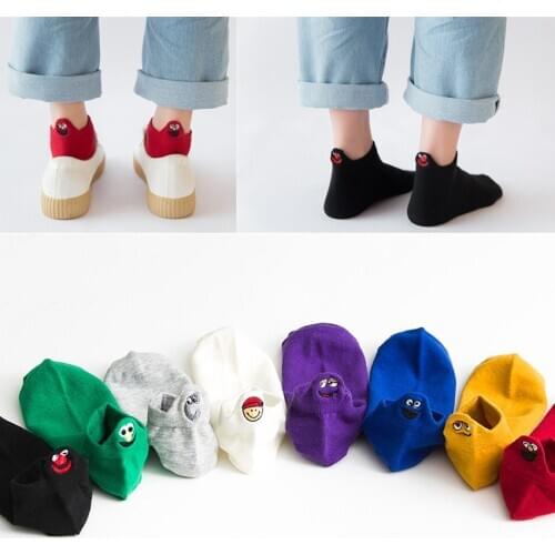 Kawaii Women Socks Happy Fashion Ankle Funny Socks Women Cotton Embroidered Expression Candy Color size 35-42 ankle socksCasual