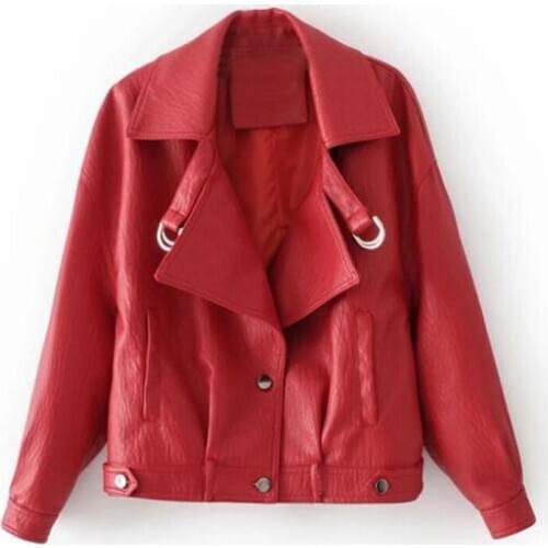 2021 New High-quality Pu Spring Leather Jacket Fashion Clothing Short Coat Lapel Was Slim Casual Jacket Women Motorcycle Jacket