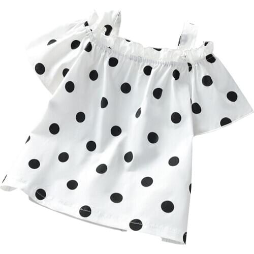 Toddlers Kids Baby Girls Solid T-shirt Tops Print Dot Sleeveless Outfits Clothes Set