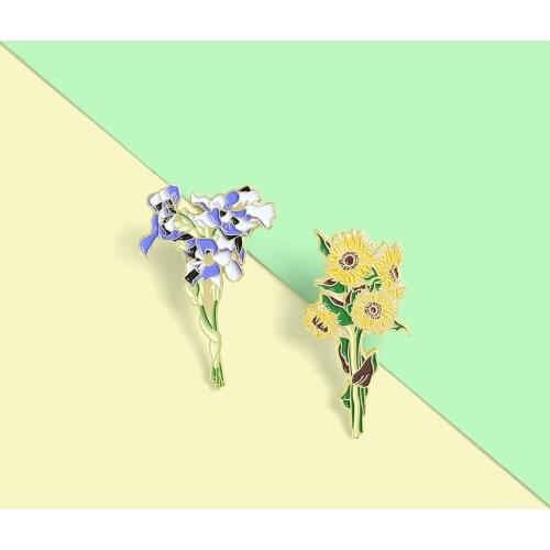Sunflowers Iris Enamel Pins Custom Bouquet Brooches Bag Clothes Lapel Pin Badge Plant Jewelry Gift for Lover Girl Friend