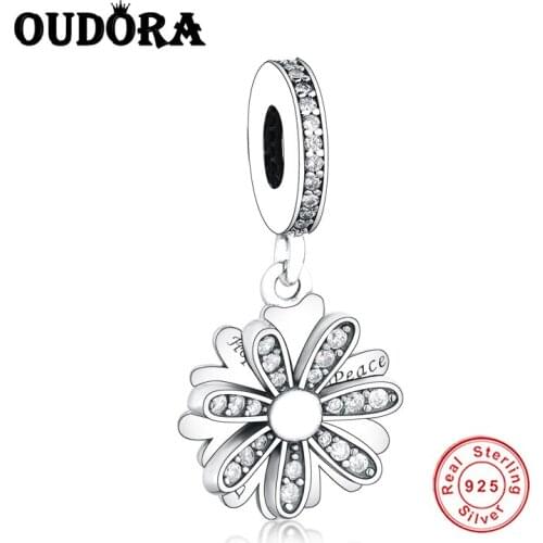Fit Original Pandora Charms Bracelet 925 Sterling Silver Sparkling Daisy Flower Dangle Charm Pendant Fasion Jewelry Berloque