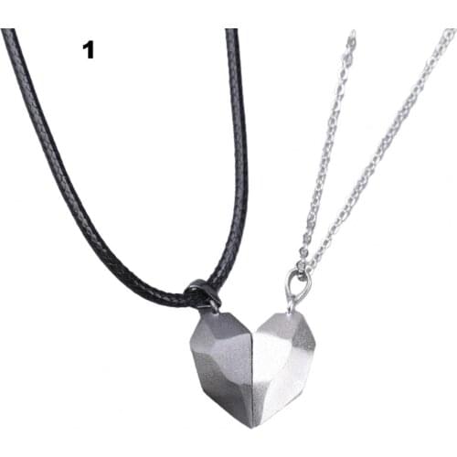 2 Pcs Minimalist Lovers Matching Friendship Heart Pendant Couple Magnetic Faceted Heart Pendant Necklace Couple Jewelry Hot