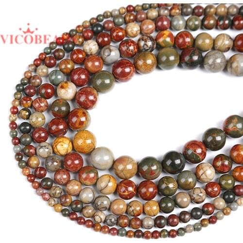 Natural Stone Beads Colorful Picasso Round Loose Beads For Jewelry Making 15.5" Pick Size 4 6 8 10 12mm