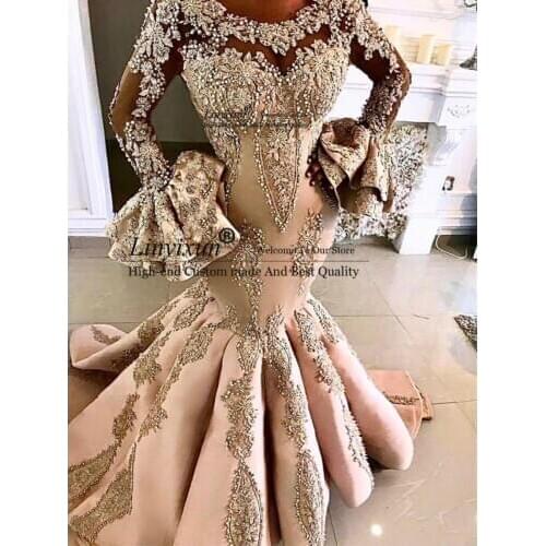 Sexy 2021 Arabic Aso Ebi Evening Dresses Plus Size Lace Beaded Mermaid Prom Gowns Long Sleeves Special Occasion Dress