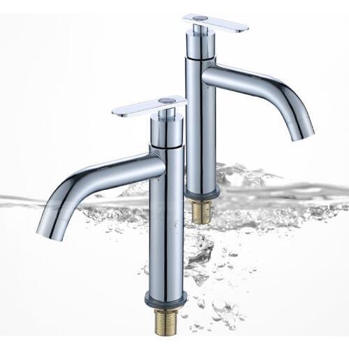 Basin Sink Faucet Stainless Steel Single Cold Water Tap Curved Spout Bathroom Wash Basin Faucet Deck Mounted Bibcock Water Tap