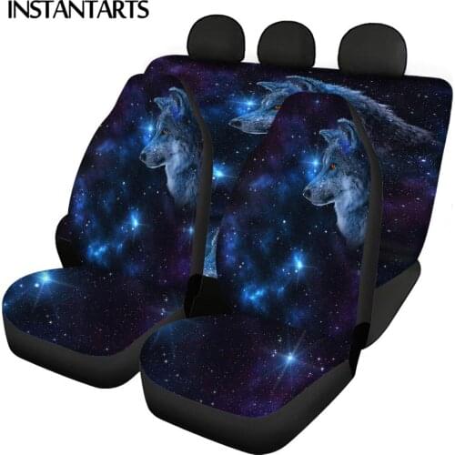 Styish Galaxy Wolf Pattern Comfortable Front and Back Vehicle Seat Covers Easy Clean Automobile Seats Protector Car Seat Cushion