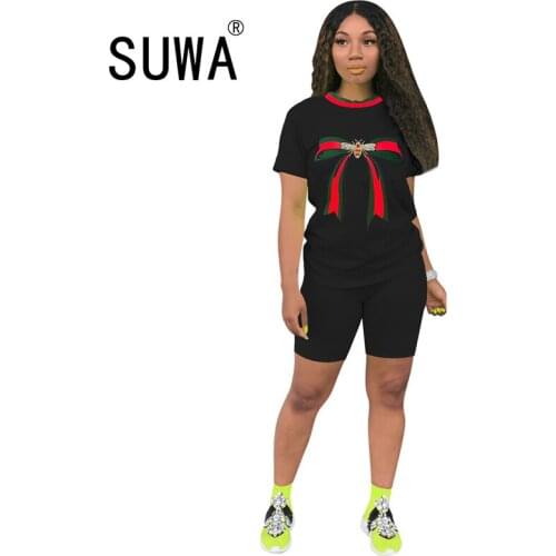 Hot Recommend Style Summer Outfits 2021 Loungewear Womens Two Piece Sets Short Sleeve T-Shirt Top Biker Shorts Workout Clothes