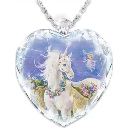 Womens Lucky Fashion Silver Color Crystal Pendant Heart Shaped Horse Lovely Necklace Promise Necklace Anniversary Gift