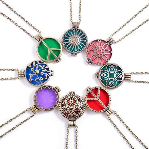 1Pc Antique Bronze Hollow Locket Diffuser Necklaces For Essential Jewelry Gift