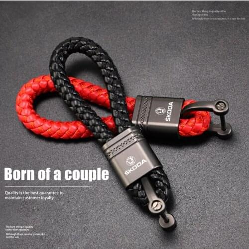 1Pcs Universal Metal Car Keychain Leather Woven Key Ring For Skoda Scala Octavia Superb Kamiq Karoq Kodiaq Rapid Fabia