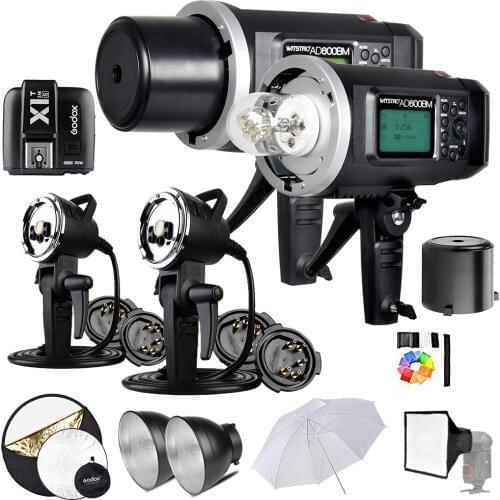 2 Pcs Godox AD600BM 600Ws GN87 1/8000 HSS Outdoor Flash Strobe Monolight with X1T Wireless Flash Transmitter, 8700mAh Battery