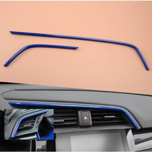 2Pcs/Set Blue Car Air Conditioning Outlet Vent Cover Trim ABS Strip Fit For Honda Civic 10th 2016 2017 2018 2019 2020 LHD