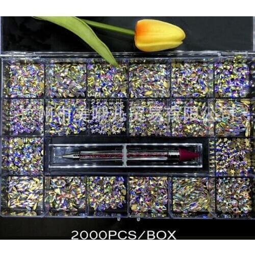 2000PC/Box 20 Shape (Each 100pcs) Top CRYSTAL AB Shaped Small Flatback Nail Art Rhinestone With 1PC PEN Pick Up Rhinestone CZBW5