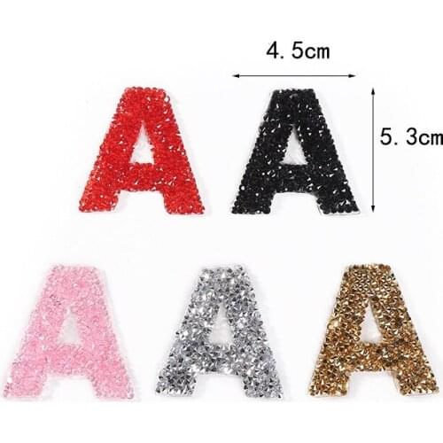 26PCS/set 3D Rhinestones A-Z English Letters Iron on Patches for Clothes Bags DIY Decoration Alphabet Applique Patch 5 Colors