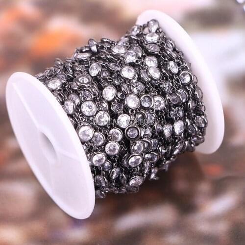 5 Meters ZYZ-F8987 Clear White Cubic Zircon Rosary Chains Jewelry ,6mm, Faceted Round CZ Pave Wire Links Chains, Findings