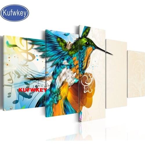 5d diy diamond painting 5 Piece Hummingbird Diamond embroidery full square/round diamond mosaic Crystal Animal Wall Decor