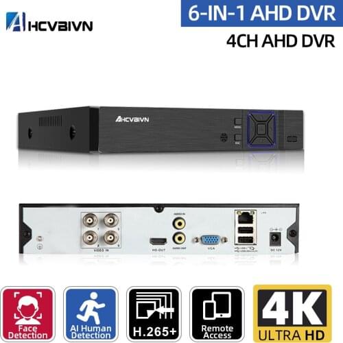 Ultra HD 4K 4CH AHD Analog Video Recorder H.265+ 4K 8MP 4CH 6 in 1 Hybrid DVR TVI CVBS CVI IP NVR For Home CCTV IPC IP Camera