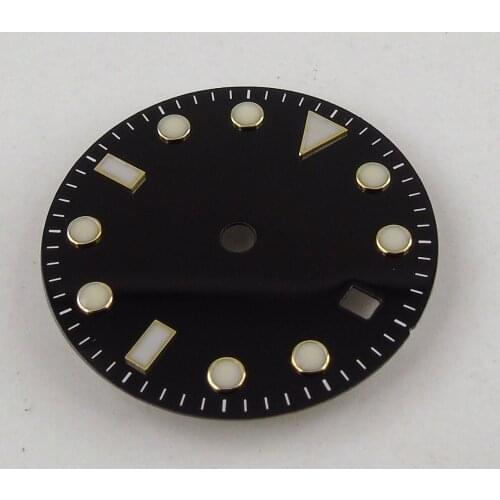 28.5mm Black Sterile Watch Dial Luminous Date Window Fit ETA 2836 Miyota 8215 Movement