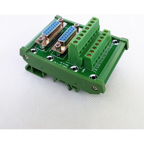D-SUB DB15 DIN Rail Mount Interface Module, Double Female Header Breakout Board, Terminal Block, Connector