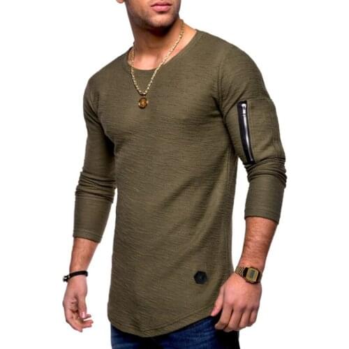 Spring Autumn High Street Sleeves Zipper Long-Sleeved O-Neck T-shirt Male Students Korean Loose Clothes Trendy Mens Clothing
