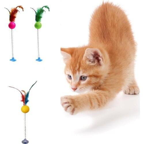 Pet Products Cat Toy Funny Interactive Suction Spring Cat Feather Wand Toy Cat Teaser Pet Interactive Supplies Funny cat stick
