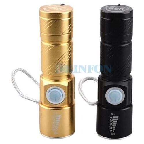 DHL 50PCS Outdoor Portable Mini USB Charging Zoom LED Flashlight (Bulb:XPE)