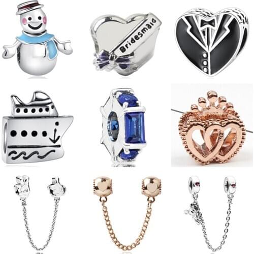Btuamb European Snowman Love Heart Crown House Dog Enamel Pendant Beads Fit Pandora Original DIY Bangle for Women Making Jewelry