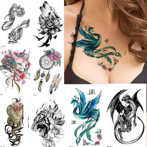 Phoenix Mowen Stickers Decals Tattoos Waterproof Mens Temporary tatto Sticker Wolf Snake Dragon Tiger Tattoos Sticker Fake Tato