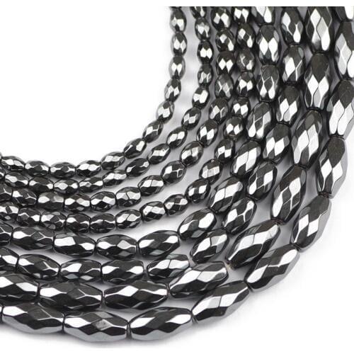 YHBZRET Faceted Rice grains Black Hematite Natural Stone oval Loose beads For Jewelry making 3/4/5/6MM bracelet accessories DIY