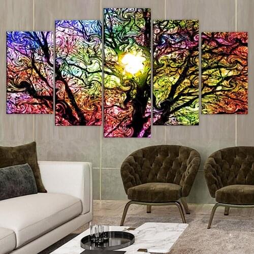 HD print 5 piece canvas pop art Colorful Sun Tree modern Modular pictures canvas wall art painting poster for living room decor
