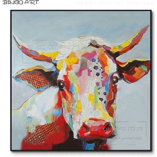 Skilled Artist Hand-painted High Quality Abstract Cow Oil Painting Fashion Design Abstract Animal Cow Painting for Wall Decor