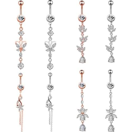 Julie Wang 1PCS Stainless Steel Navel Rings Crystal Zircon Belly Button Rings Hoop Punk Piercing Clip Women Body Jewelry