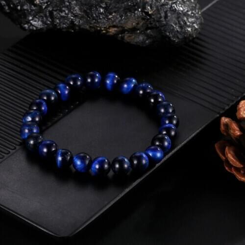 A Class Blue Tiger Eye Stone 6mm 8mm 10mm 12mm Simple Buddha beads Bracelet Fashion Elastic Bangle Jewelry for Women Men