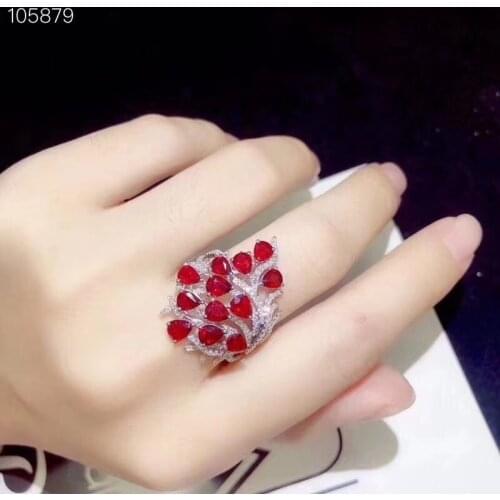 Vintage Silver Ruby Ring for Party 3mm*4mm Natural Ruby Silver Ring Solid 925 Silver Ruby Jewelry Gift for Woman