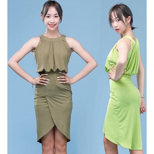 Latin Dance Performance Costume Sleeveless Slim Dress Tango ChaCha Show Stage Dancewear Samba Rumba Summer Practice Wear YS2175