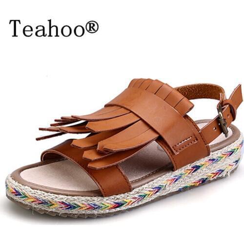 34-43 Summer Style Women Shoes Sandals 2017 Peep-toe Flat Shoes Roman Sandals Shoes Woman Sandalias mujer Tassel Sandalias Black