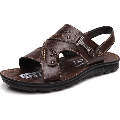 Metal decorative summer shoes men sandals beach 2021 solid slip-on leather slippers man sandals comfortable shoes